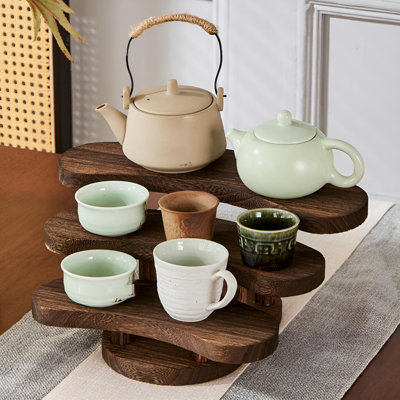 Support de rangement en bois de paulownia brûlé Zen | Support à tasses à thé étape par étape | Cérémonie du thé / petite statue / présentoir à bijoux antique | Présentoir de bureau de style rétro