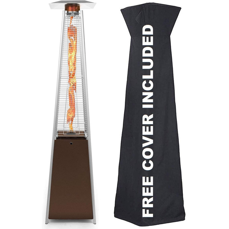 Brown Stainless Steel Propane Pyramid Patio Heater with Glass Flame Tube