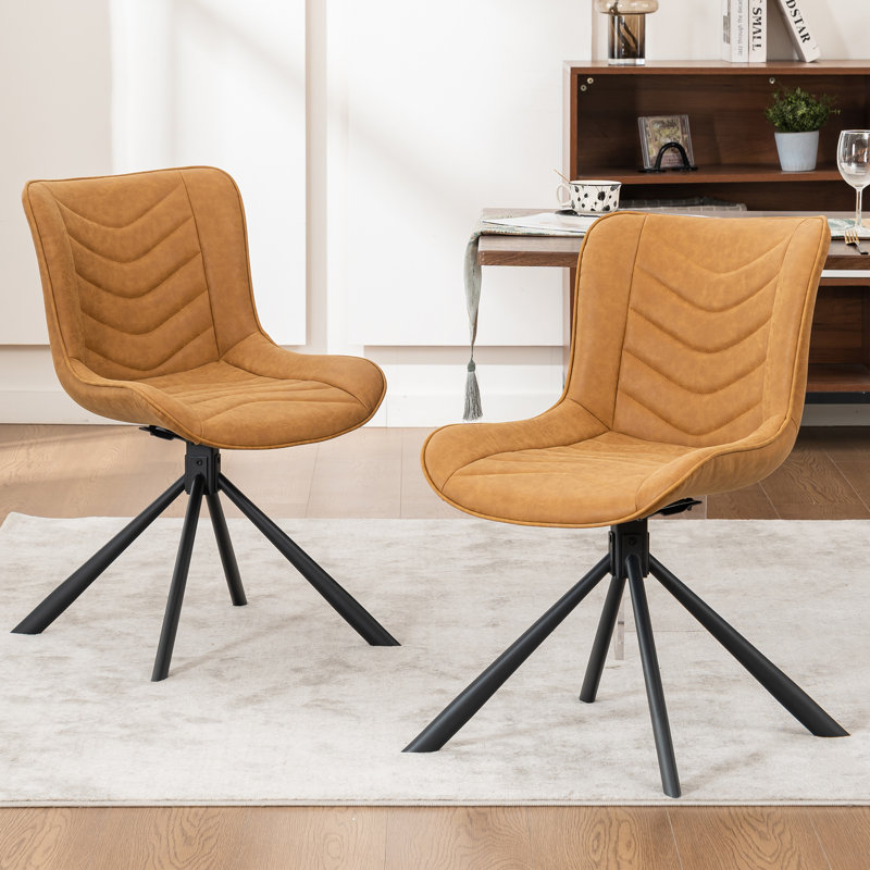 Tufted Swivel Leather Upholstered Dining Chairs Modern Wingback Side Chairs with Metal Legs, Brown