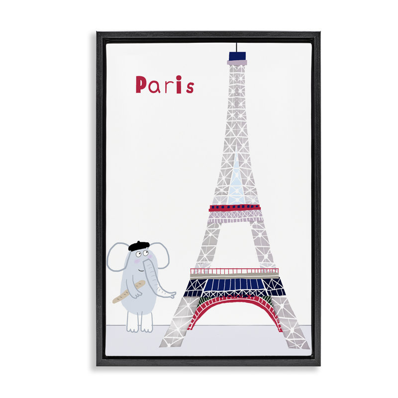 Cadre flottant éléphant et tour Eiffel, design par Carla Daly, H 31 po x l 21 po, Cadre flottant noir de jais