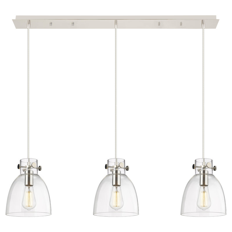 Luminaire suspendu en forme de cloche à 3 lumières Amrith, Transparent, Nickel poli