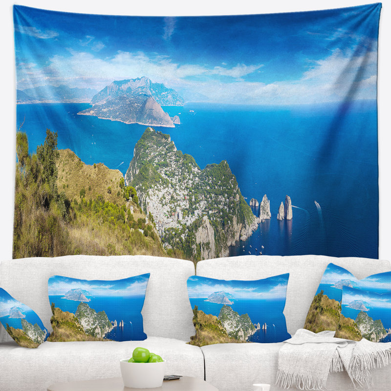 Photographie île de capri en italie tapisserie, H 32 po x l 39 po