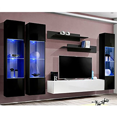 Narberth 120" Modern Floating Wall Mounted Entertainment Center with 16-Color LED Lighting, High Gloss Finish