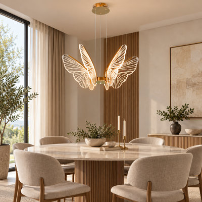 Lustre à DEL papillon doré avec éclairage tricolore
