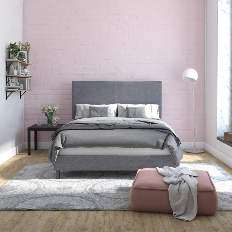 Lit tapissier standard à profil bas Sarene, Double, Gris