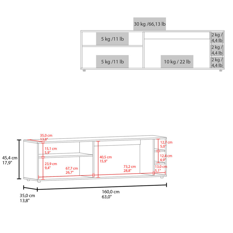 Modern 63" Tv Stand, 3 Open Shelves & Bottle , Suits 60 - 69" Tvs, Black Living Room Article Stand With And Accommodates 60-69" Black, Interior