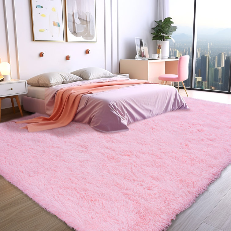 Solid Rug Soft Fluffy Pink Indoor Area Rug for Living Room Bedroom Nursery Kids Room