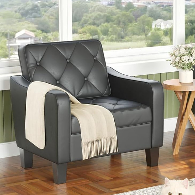 Faux Leather Armchair, Black Faux Leather