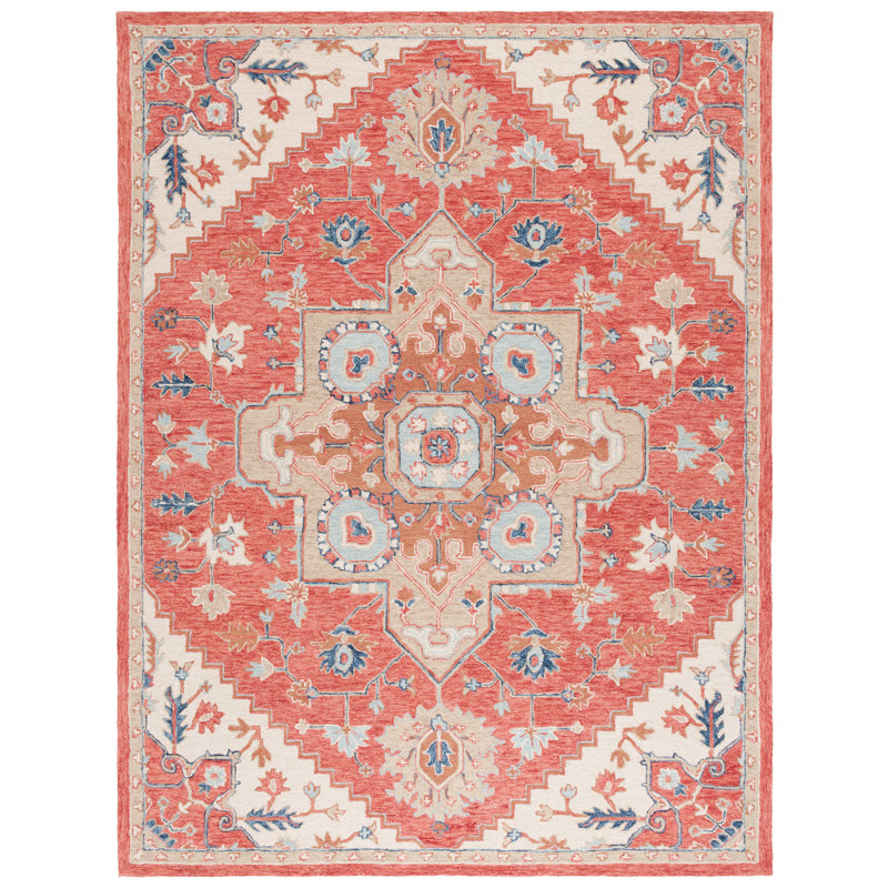 Solach Hand Tufted Wool/Cotton Oriental Rug in Red/Beige, Rectangle 8' x 10'