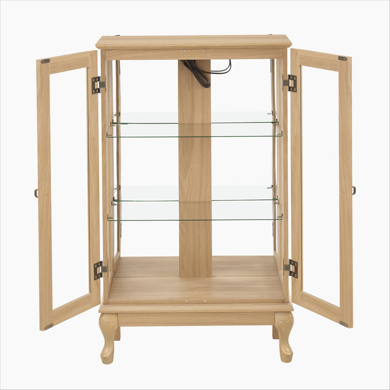 Oak 2 Doors Curio Cabinet with Same Features As Above, Light Oak