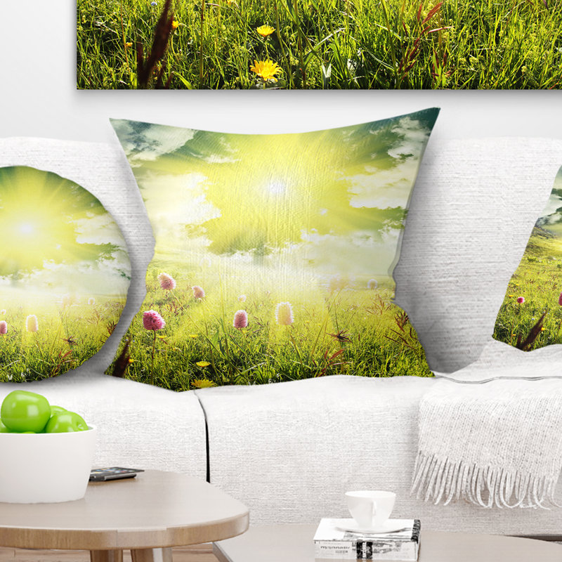Coussin Schafer Mountains Pasture Under Bright Sunset, 18 po x 18 po, Coussin décoratif