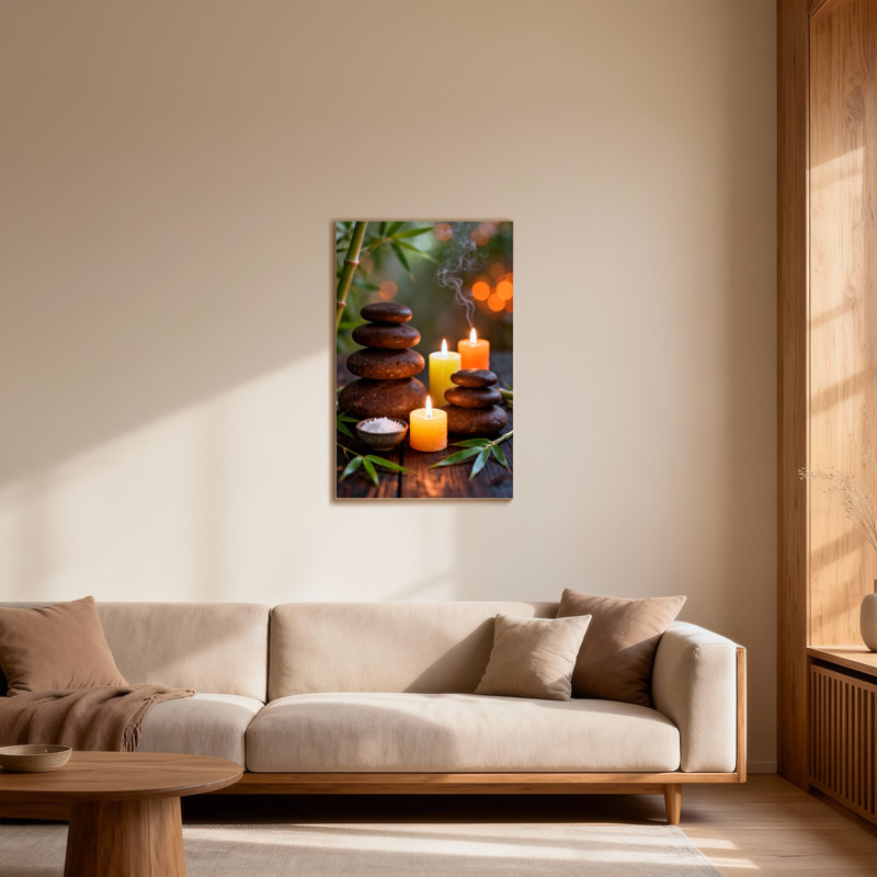Bain et lessive Calm Stones Candles Leaves de bambou Smoke Glow Peaceful Nature, H 18 po x l 12 po