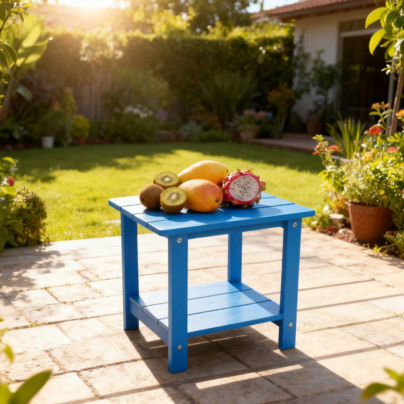 Table d'appoint extérieure double couche résistante à l'aspect bois, Bleu très foncé