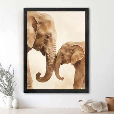 Art encadré noir «A Mother's Love: Mother and Baby Elephant Wall Art Realism», impressions encadrées
