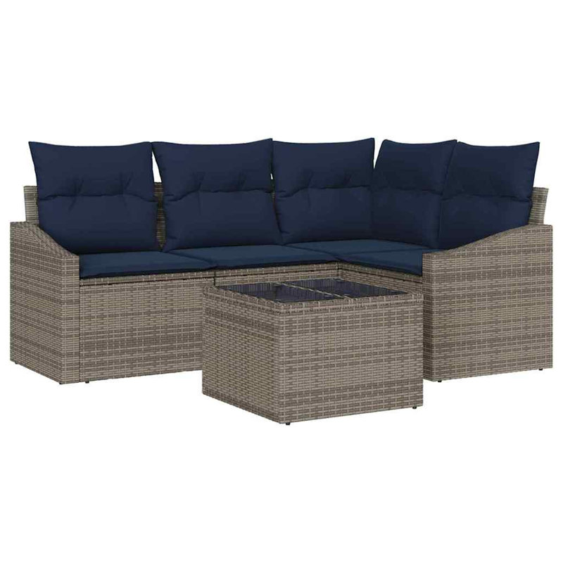 Ensemble de canapé avec coussin vidaXL 5 pièces vidaXL, Coussin bleu marine / structure grise