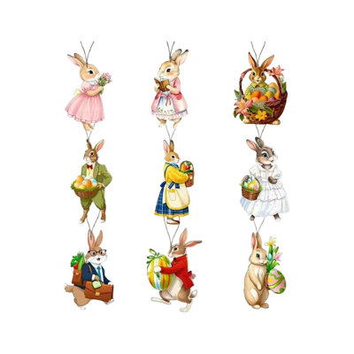 9 Wooden Bunny Hanging Decorative Pendants For Spring Festival Party Decoration
