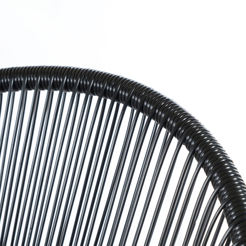 NUSA OUTDOOR PATIO WICKER CHAIR, BLACK PE RATTAN & IRON FRAME, SET OF 2, Chair, Black