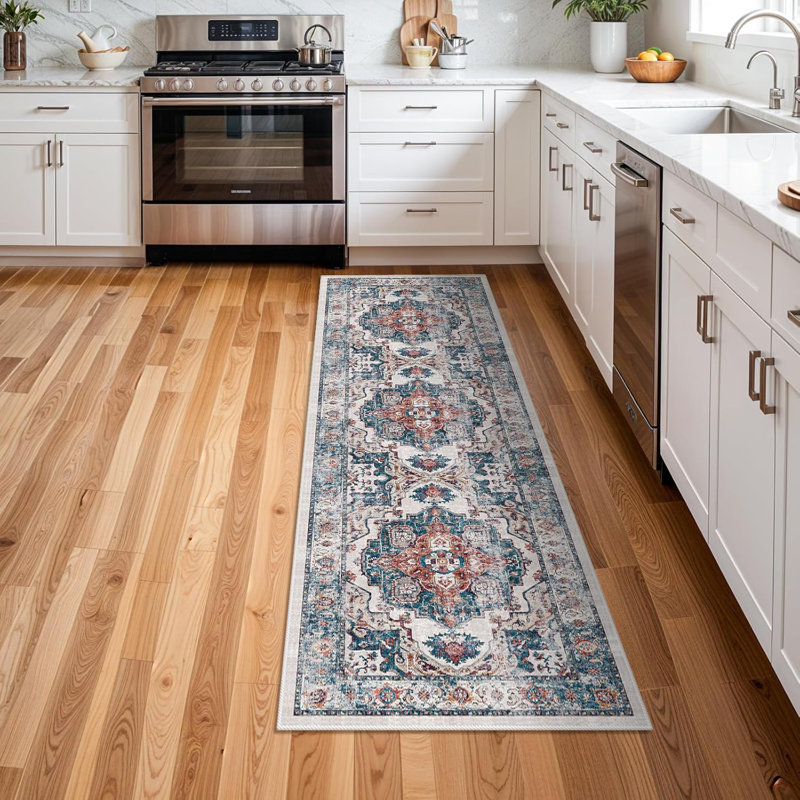 Wide Hallway Rug: Vintage Washable Soft for Living Room Bedroom Water Resistant Carpet with Non-Slip Backing for Entry Kitchen Dining Room Thin Bathroom Floor Mat(Brick)