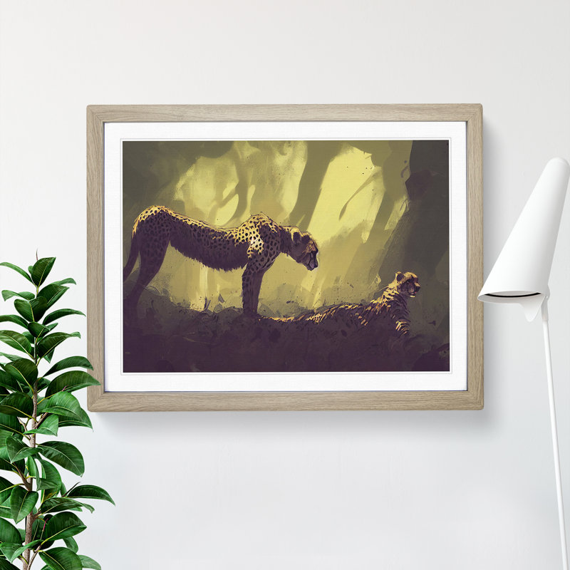 Two Cheetahs - Framed Print, 25cm H x 34cm W x 2cm D, Oak