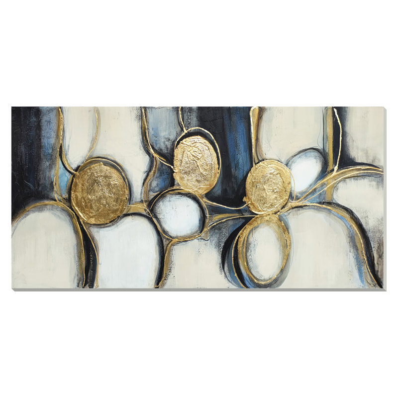 Toile abstraite Gilded Harmony Circles - 28 po x 56 po