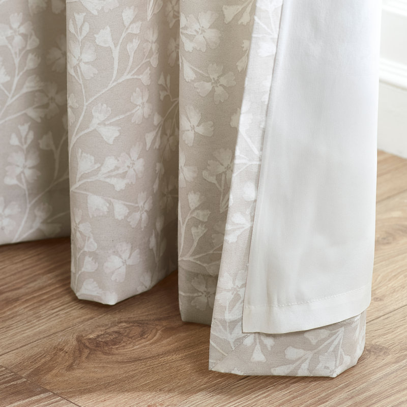 Brooke Floral Lined Eyelet Curtains, Beige, 228.6cm Width x 229cm Drop