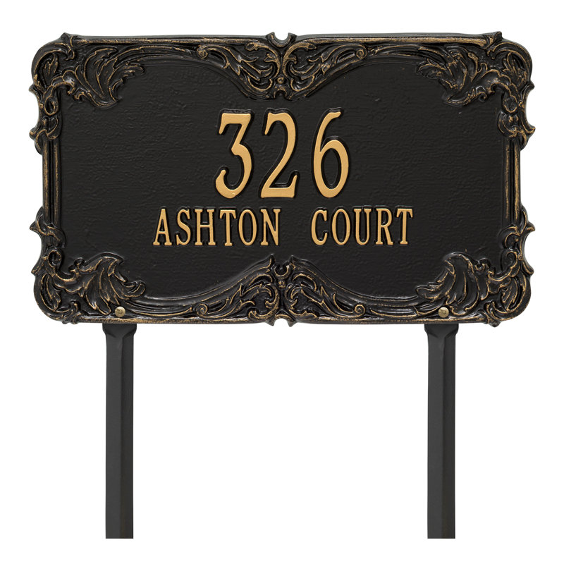 Signature Series 2-Line Lawn Address Sign, Gold, Yes, Black