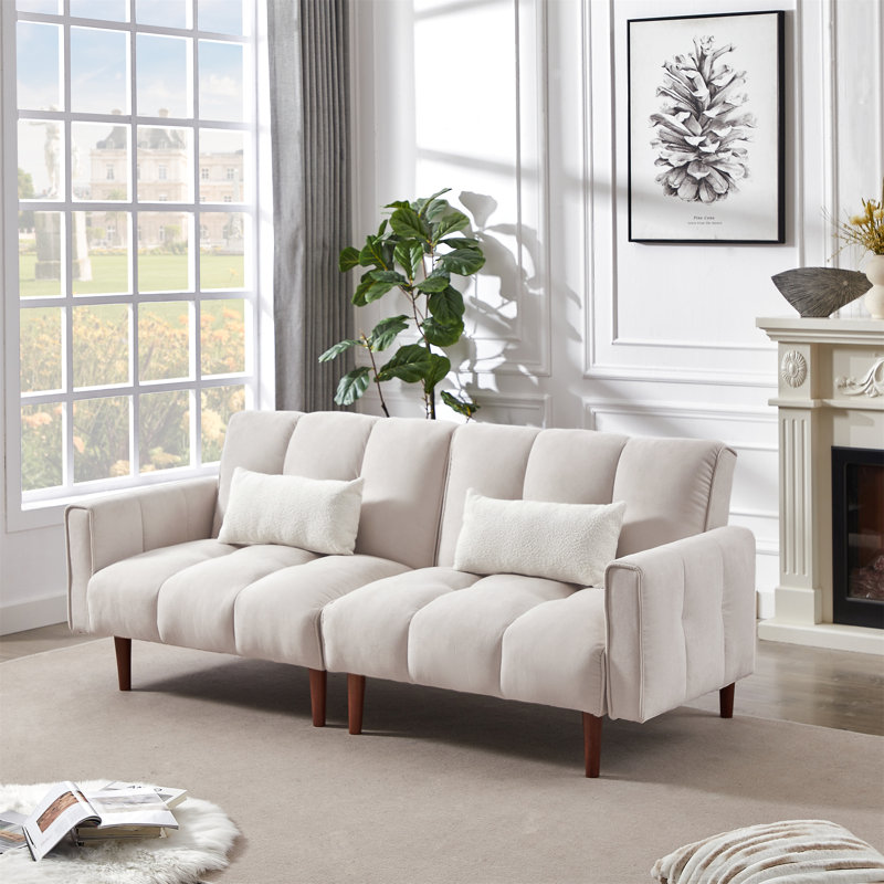 Convertible Futon Sofa Bed, Beige Linen Blend