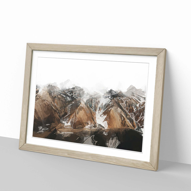 Mountains Under Mist in Iceland in Abstract - Picture Frame Graphic Art Print, 27cm H x 36cm W x 2cm D, Oak Framed