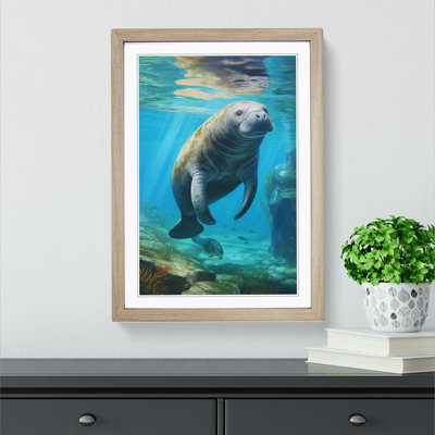 Manatee Hard Edge Painting - Single Picture Frame Print on Wood