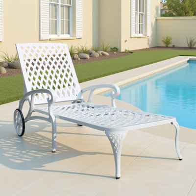 1-Piece Reclining Aluminum Lounge Chair with Wheels,Weatherproof Outdoor Patio Chair for Poolside