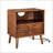 Mid Century Modern Nightstand with Fluted Hollow Door Panel, Built-in 2 AC Outlets & 2 USB Charging Ports, P2 Eco MDF Solid Wood Legs, 1 Drawer & Open Storage Shelf Easy Assembly