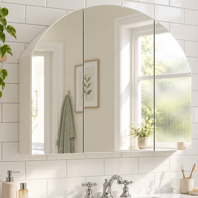 Arched Wall-Mounted Bathroom Mirror Cabinet with Shelves, 120 × 80 × 13 cm