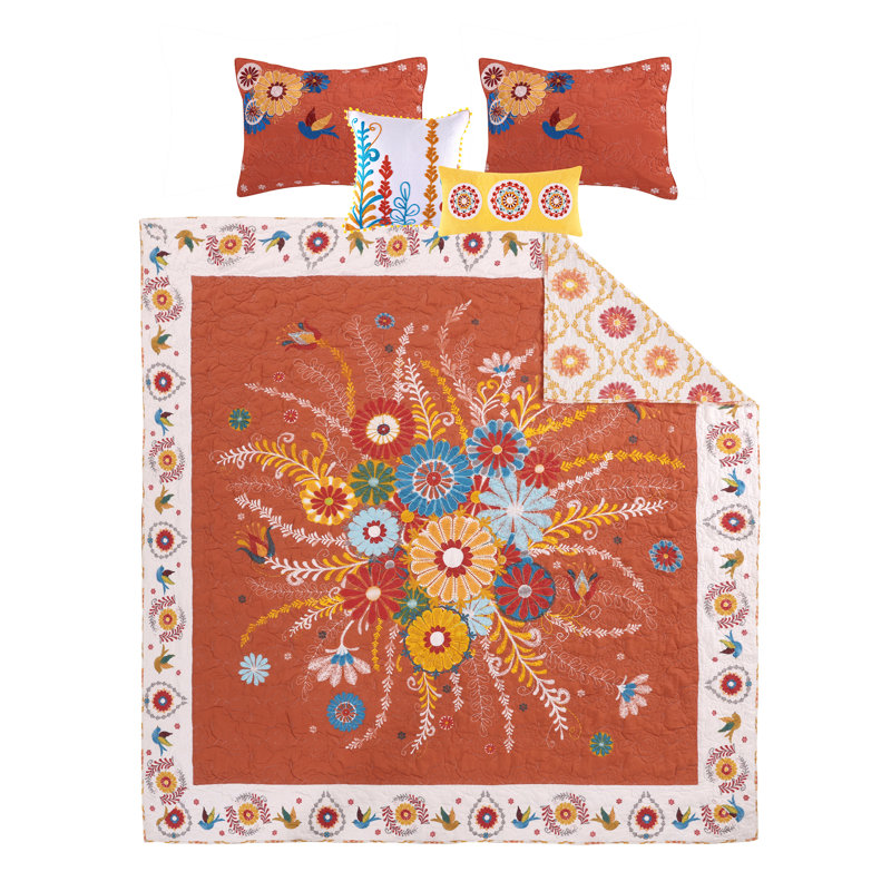 Topanga Floral Boho Reversible Quilt Set, Full/Queen Quilt + 2 Standard Shams