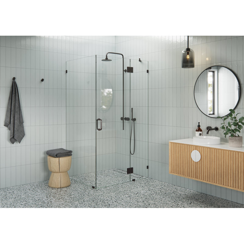 Halo 45.5 in. x 34.5 in. x 78 in. 90-degree Fully Frameless Glass Hinged Shower Enclosure, Oil Rubbed Bronze