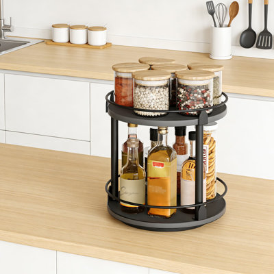 2-Tier Rotating Spice Rack Organizer With Smooth 360-Degree Rotation, Compact And Versatile Lazy Susan For Kitchen Countertop And Cabinet Storage