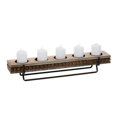 Bougeoir décoratif 5 piliers en bois brun