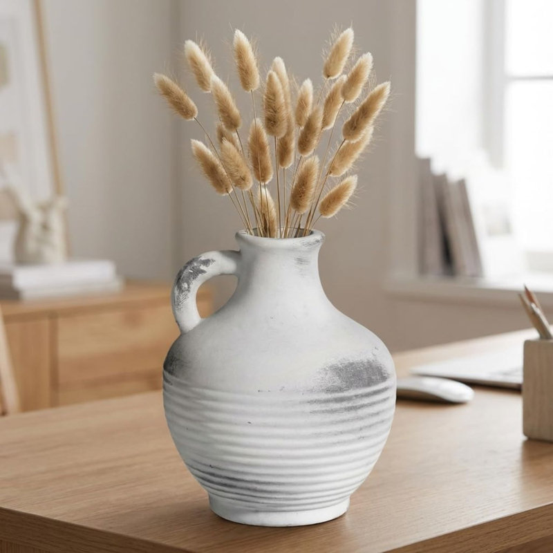 Vase rustique en céramique avec poignée, 6 pouces