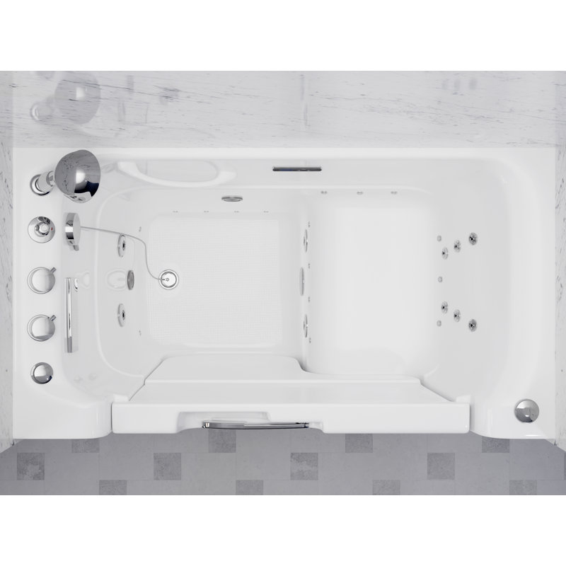 White Acrylic Freestanding Walk-In Tub with Jets and Handheld Shower