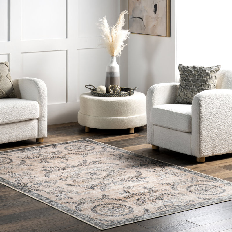 Kirsi Vintage Medallions SplashGuard Machine Washable Area Rug, Rectangle 4' x 6'