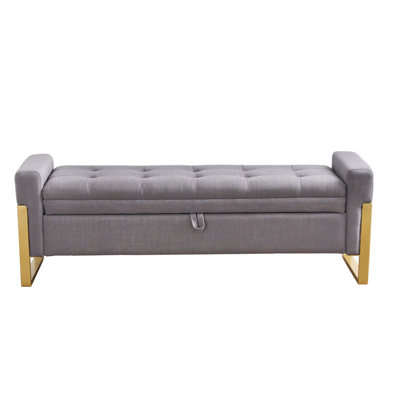 57'' Wide Tufted Rectangle Storage Ottoman, Gray Linen