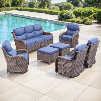 Gymojoy 7-Piece Patio Furniture Set With Swivel Glider Chairs, 6-Inch Ultra-Plush Cushions & Water-Resistant Olefin Fabric