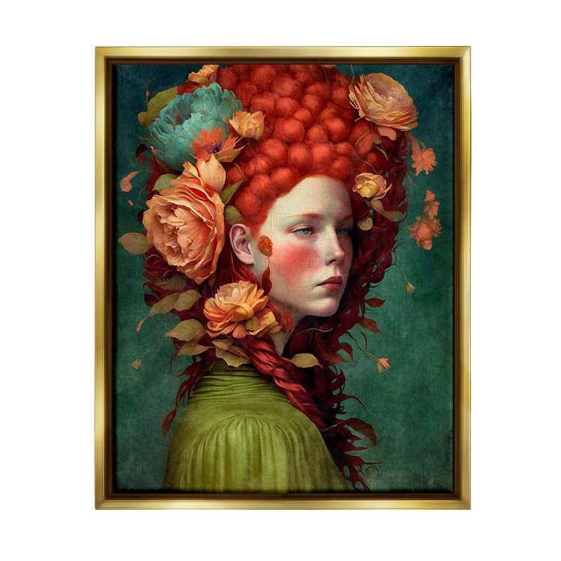 «Red Barrel Studio® Portrait de femme avec pivoines» par LSR Design Studio, H 21 po x l 17 po x P 1,7 po