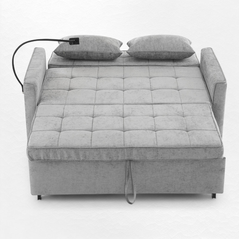 Pull-Out Sleeper Sofa Bed With USB Ports, Gray