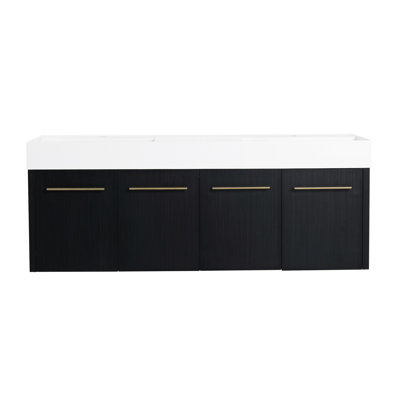 60 Inch Bathroom Vanity - Stylish Design, Soft-close Door Mechanism, Black Chestnut Finish, Large Storage Compartment, Plywood Built Arrival, Tint, Sufficient Capacity, Made