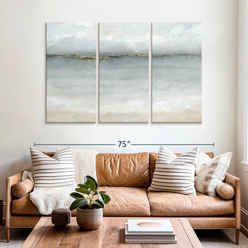 Avery mer sereine or gris paysage, H 42 po x l 65 po