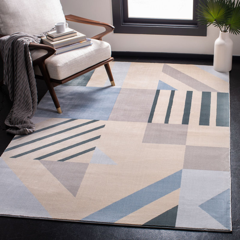 Tapis beige à motif géométrique Aslin, Rectangle 8 pi x 10 pi