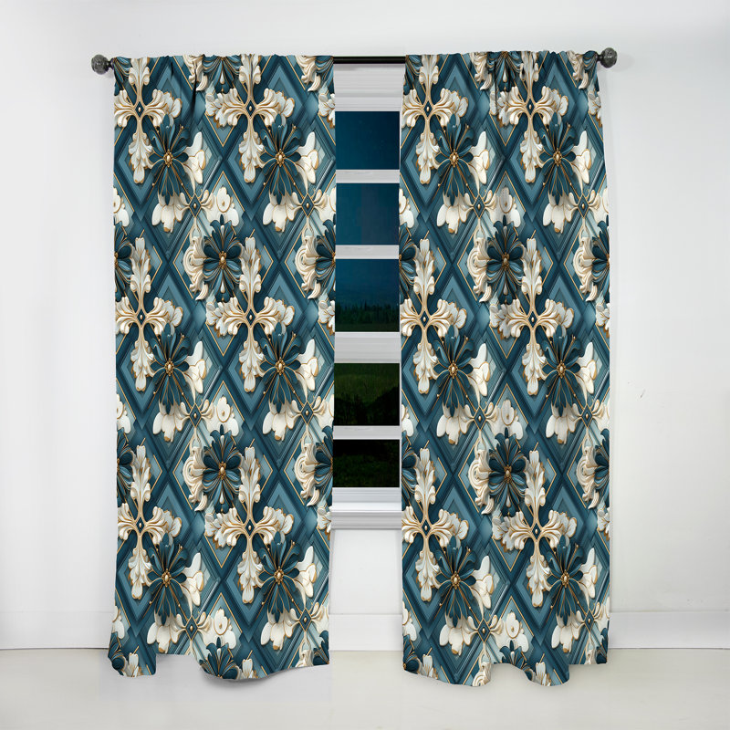 Motif géométrique mosaïque de fleurs - Rideau abstrait - Rideau géométrique obscurcissant - 1 panneau, L 52 po x L 108 po