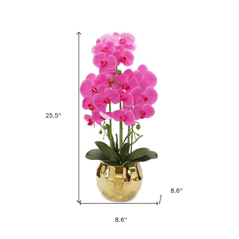 Orchidée rose 26 po dans un vase rond martelé