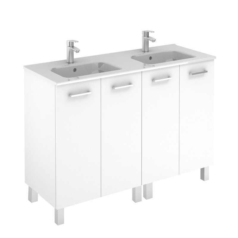 Ensemble de meuble-lavabo de salle de bain double 47 po avec miroir Logic, Blanc lustré