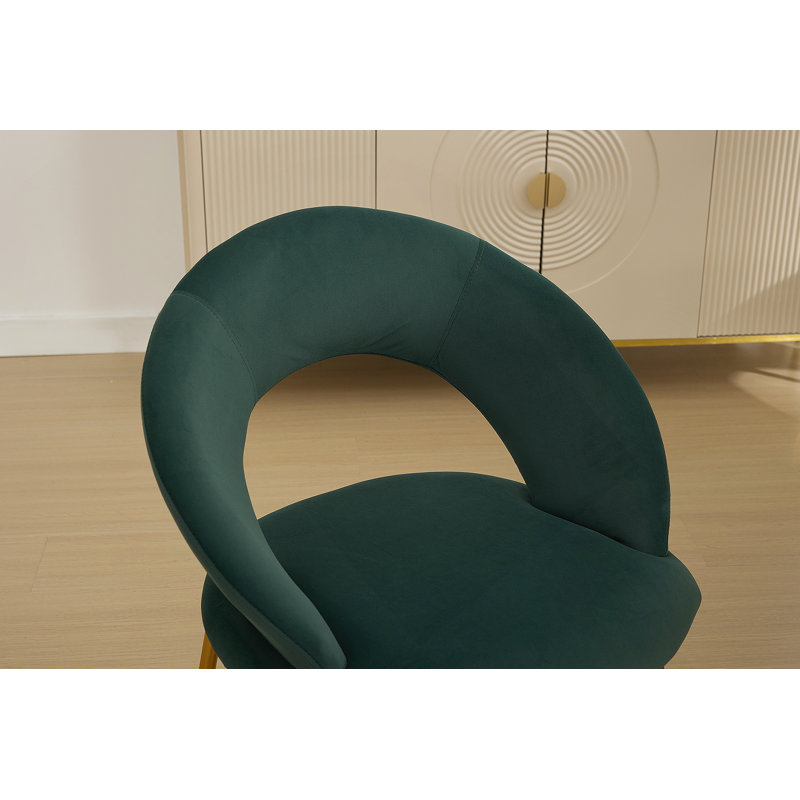 Comfortable Velvet Fabric Dining Chairs With Stylish Backrest And Sturdy Metal Legs For Various Rooms, Velvet Green